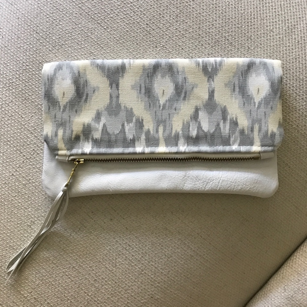 leather and ikat clutch
